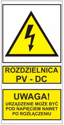 Etykieta Rozdzielnica PV - DC + Etykieta